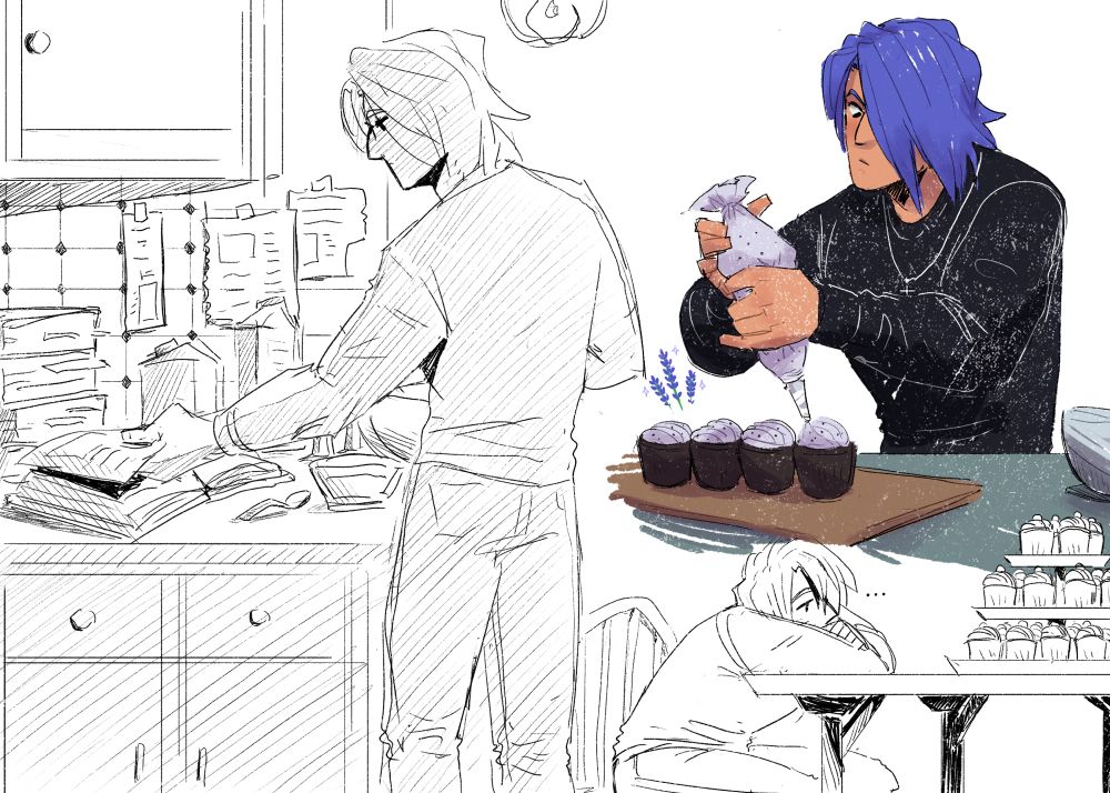 Sketch page of Trigun Modern AU with Legato