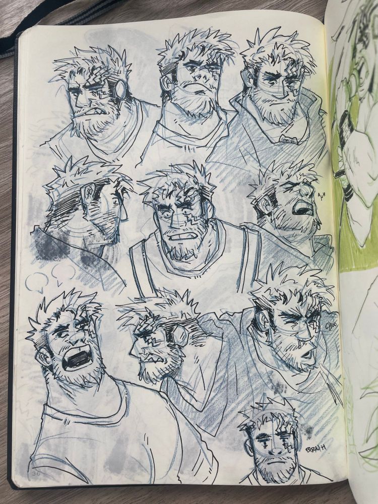 Sketchbook expressions page of Livio the Doublefang