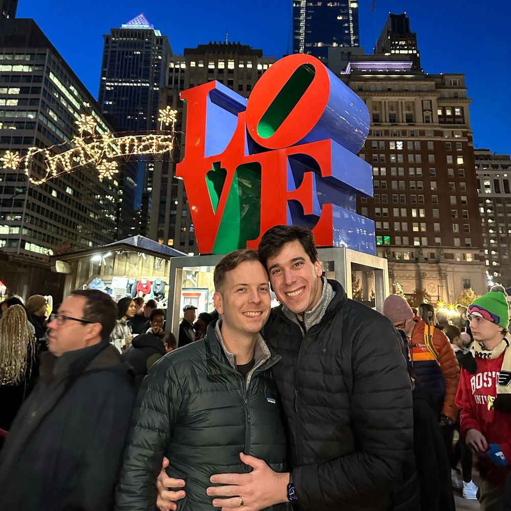 Adam and Alex at Love Park in Philadelphia
