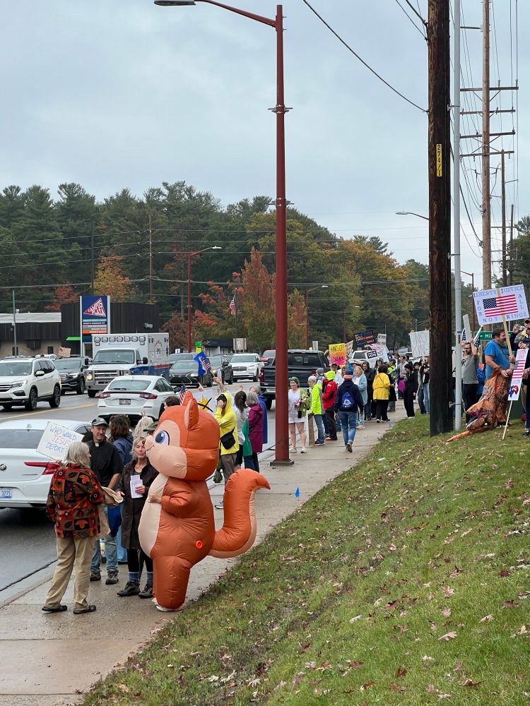 Chipmunk at No Kings protest in Traverse City, Michigan