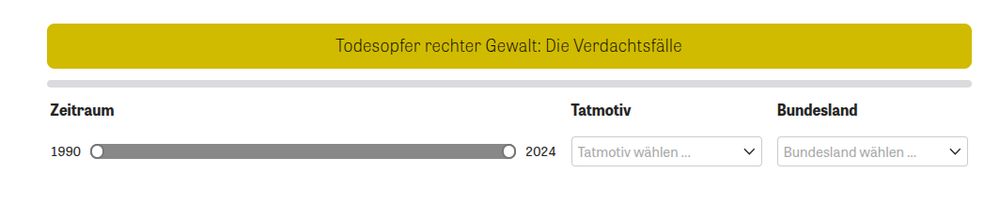 Screenshot Datenbank Verdachtsfälle. Filter nach Zeitraum, Tatmotiv, Bundesland.