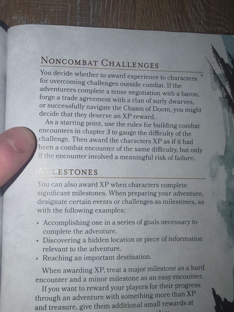 "Noncombat Challenges: You decide whether to award experience to characters for overcoming challenges outside combat...." etc.