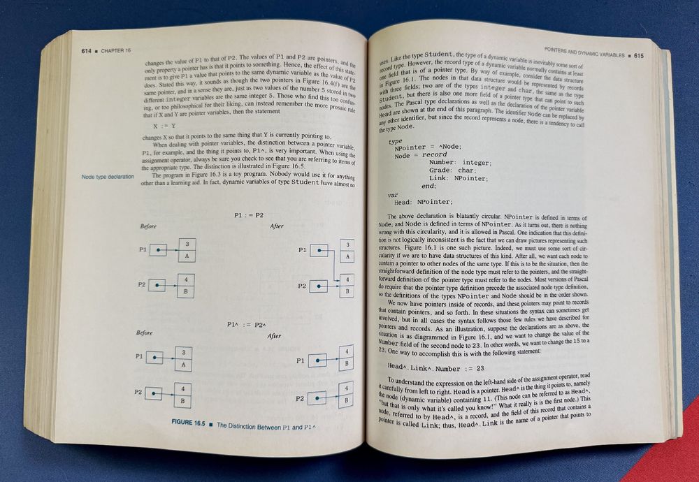 Two yellowed pages from the book "Turbo Pascal 7.0" by Walter J. Savitch from 1993. You can tell just from the looks that this thing smells like an old book - musty and smokey