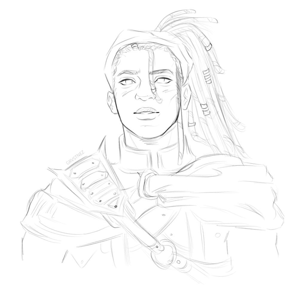 digital art sketch of ranthiel volthor from the 2023 red nose day critical role oneshot