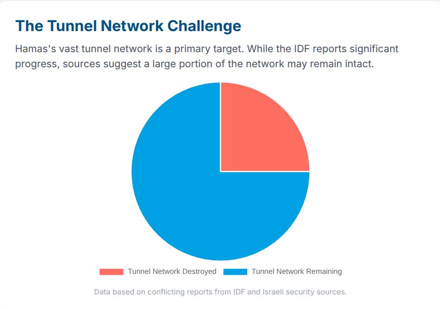 Pie chart that shows that 1/4 of the tunnels has been destroyed.