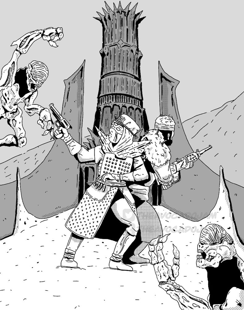 Drifter and Eris fighting Hive on the Moon with the Scarlet Keep in the background