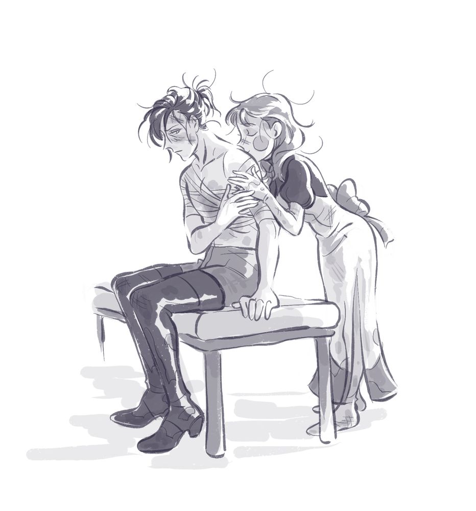 Fire emblem 3h - Post Timeskip
Infirmary, after battle, Annette kisses the injured arm of Felix. He is annoyed with himself for being weak and for making Annette worried. But now he’s receiving the best medicine.