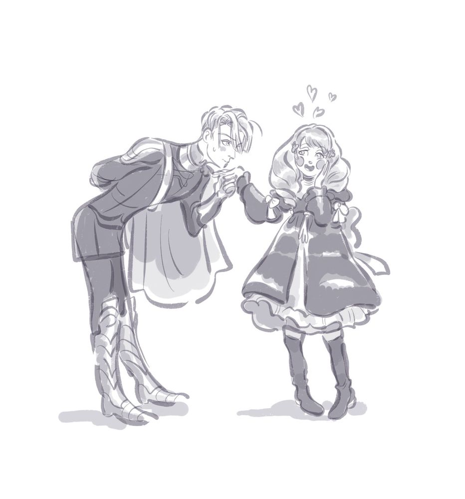 Fire emblem 3h - Pre Timeskip
Dimitri kisses Flayn’s hand. She is all giggly, happy to be treated as a princess by the handsome Blue lions leader. Dimitri is a bit surprised by such enthusiasm, she is a lady, it is just the proper way to salute her!