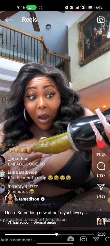 TS Madison gagging at a Fleshlight sucking a pickle