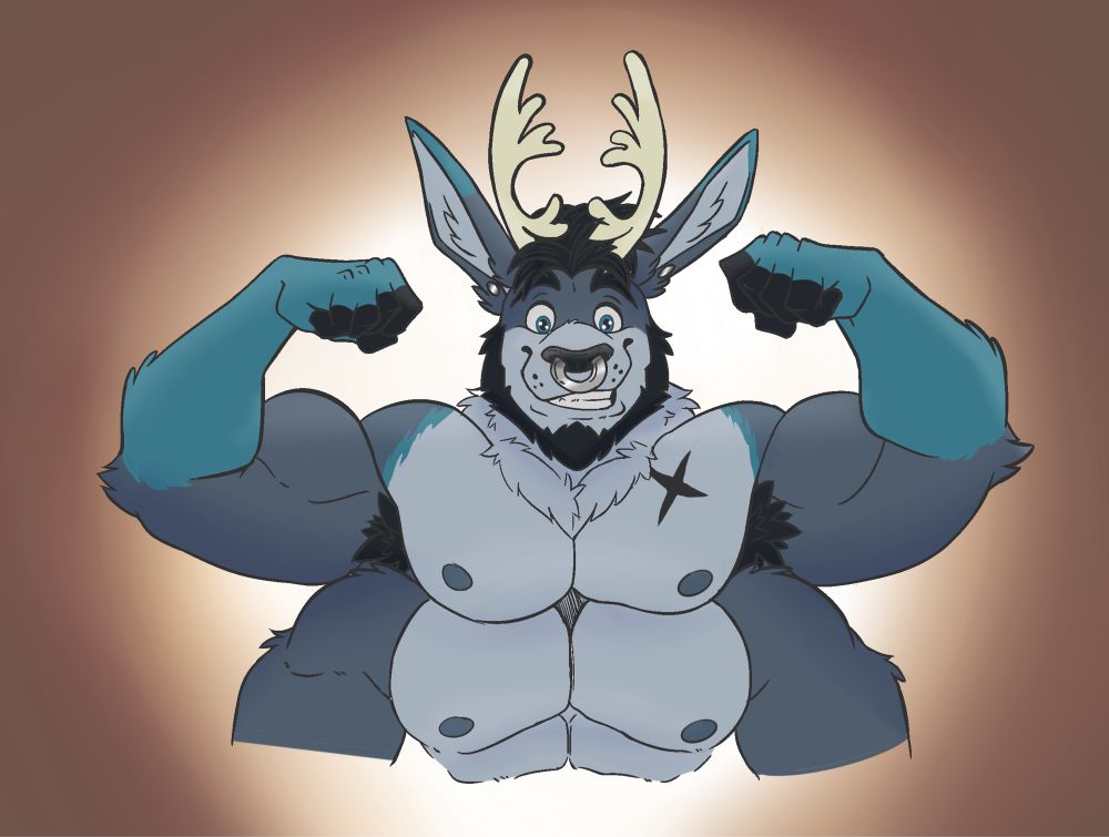 A four-armed caribou flexing.