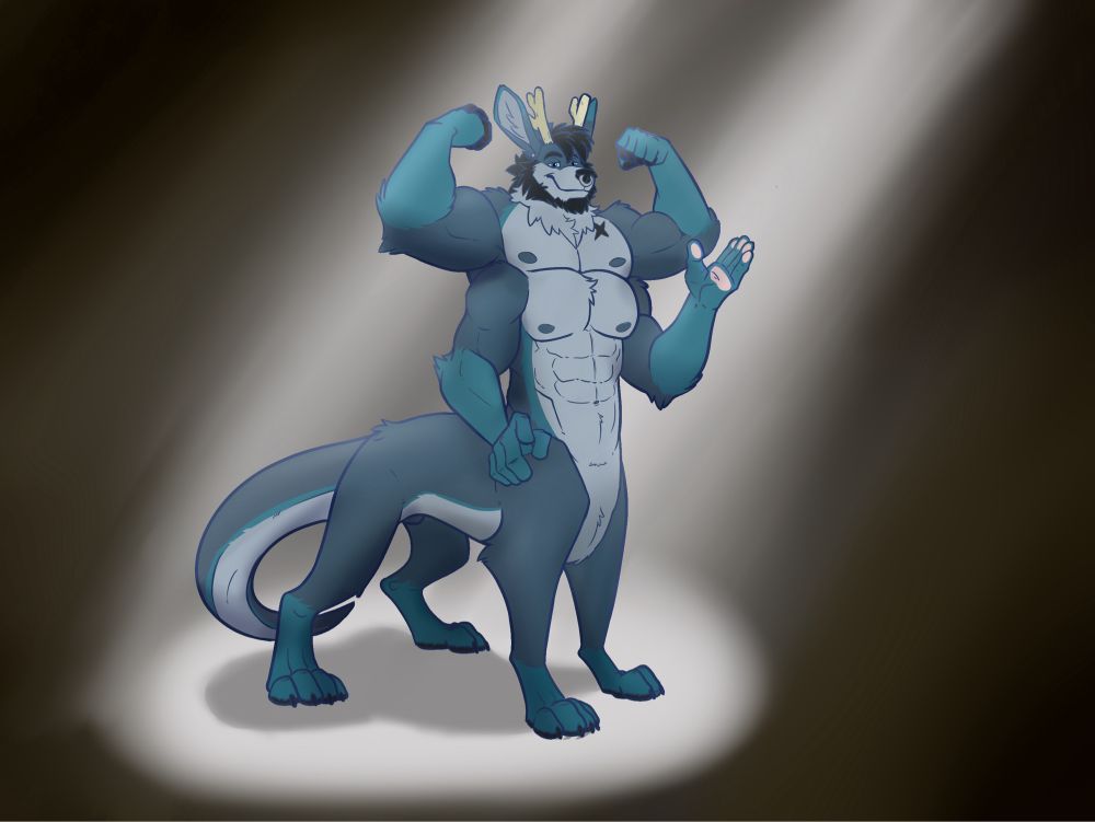 A four-armed caribou flexing.