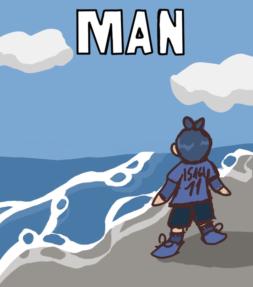 The Man horse looking at the ocean meme but I drew isagi very doodle 
