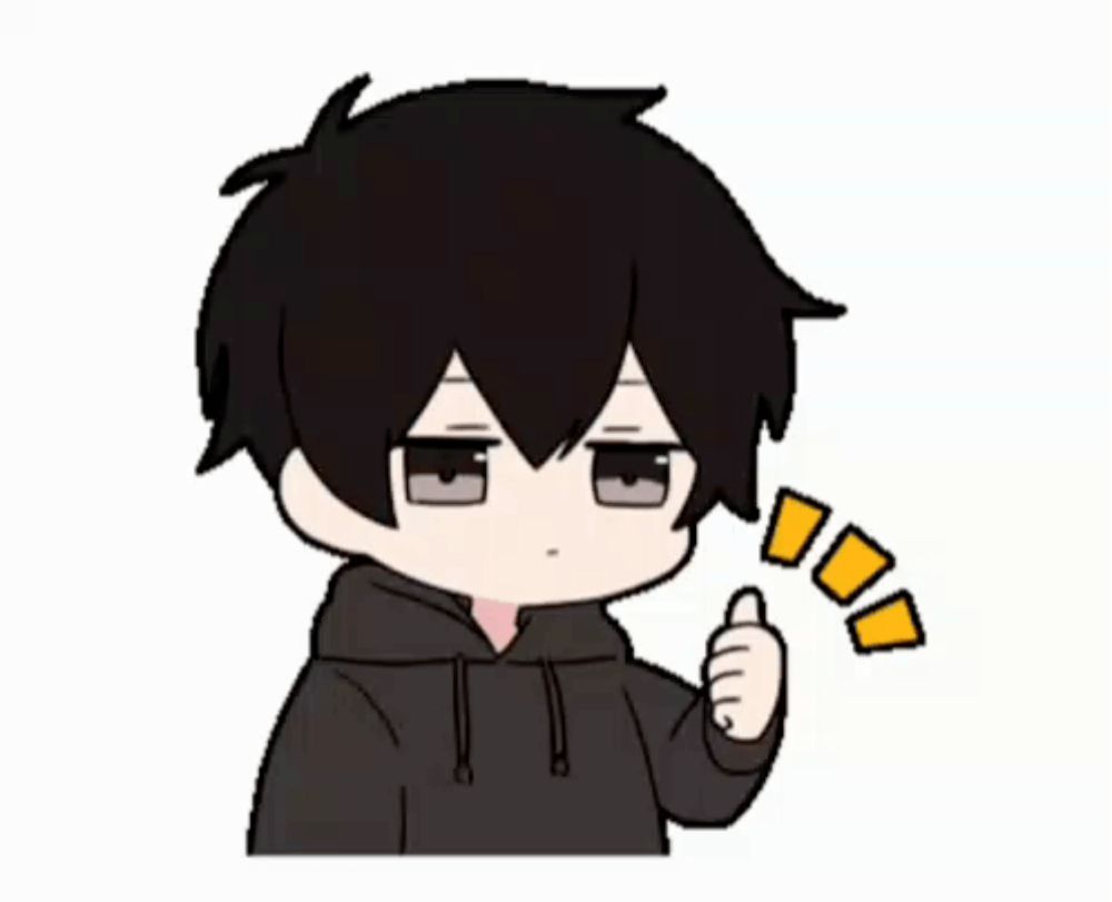 a cartoon of a boy with black hair giving a thumbs up