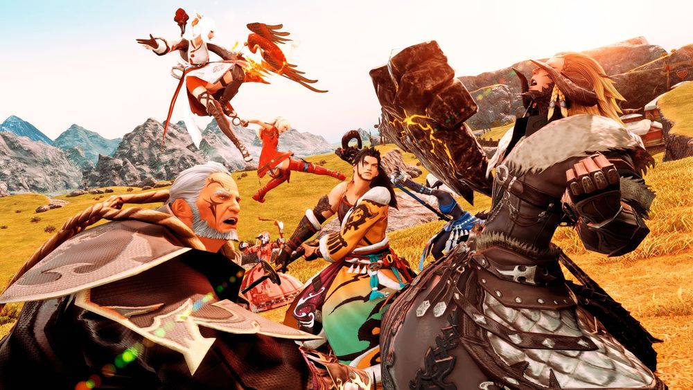 n'ya participating during the battle of nadaam; she is soaring threw the air while landing shot after shot on various "enemies"; her team is also focused on the fight with hien and gosetsu charging magnai, while lyse and cirina engage sadu in the distance