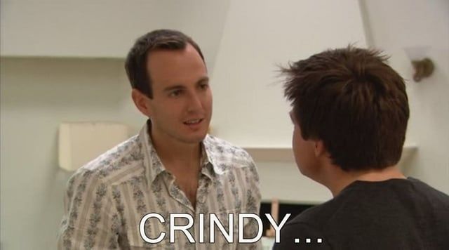 Screenshot of GOB from Arrested Development with the fake name "Crindy" as the bottom text.