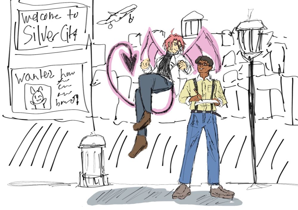 Daniel and Ty posing in front of Silver City -- the city they live in