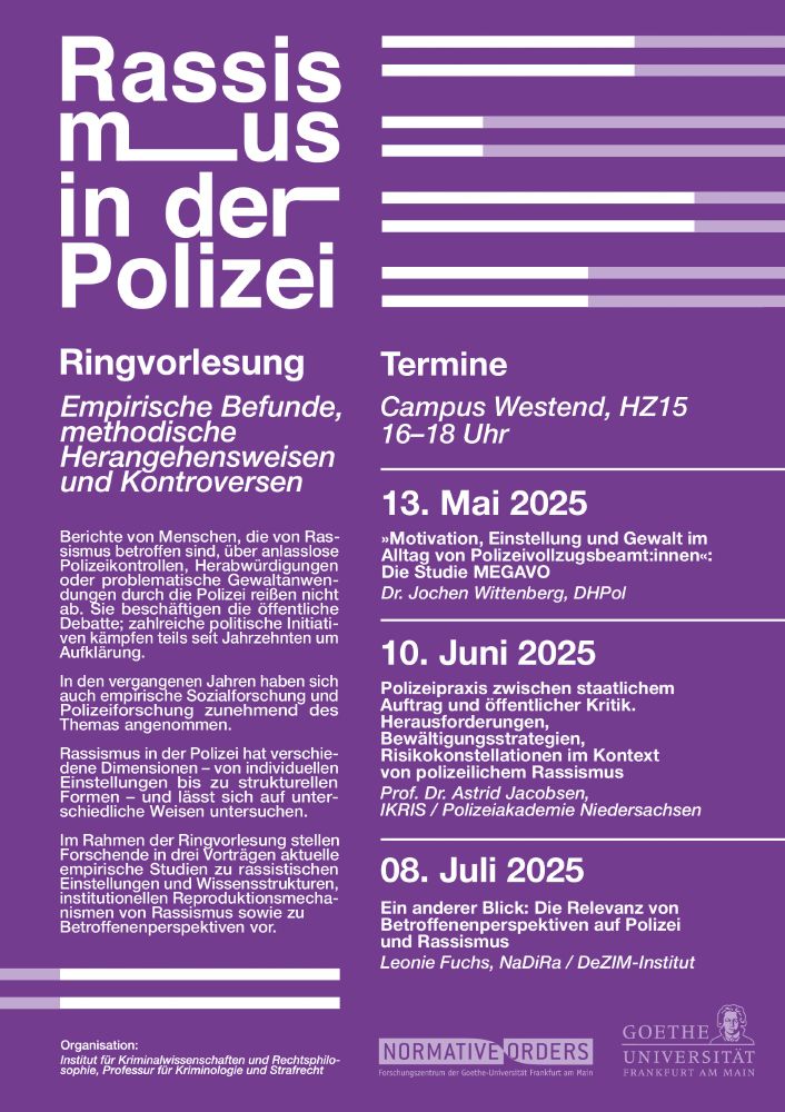 Ankündigung Ringvorlesung "Rassismus in der Polizei" an der Goethe-Universität Frankfurt