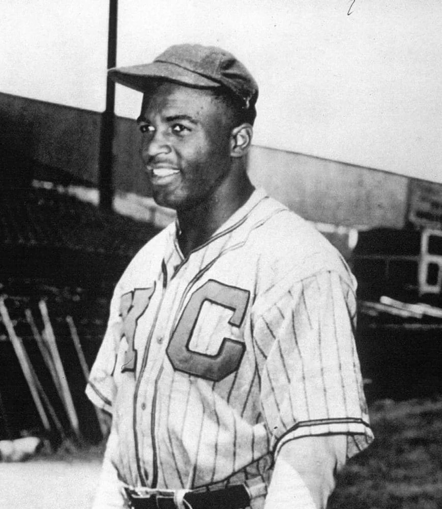Jackie Robinson playing in the Negro Leagues for the KC Monarchs.