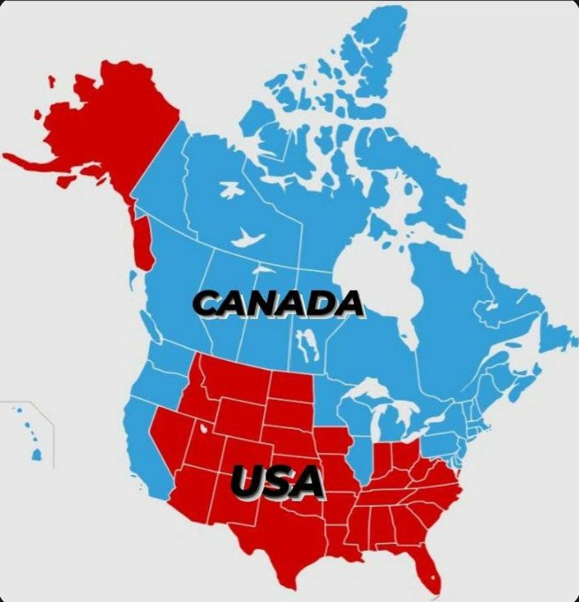 Image of new map combining Canada with the U.S West Coast, New England and the northern Midwest.