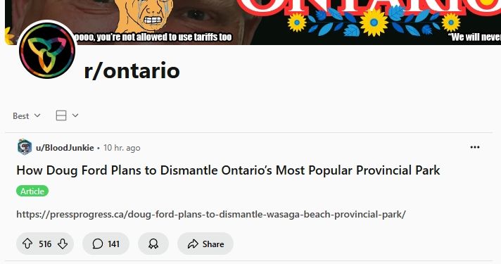 My latest story at the top of subreddit r/ontario