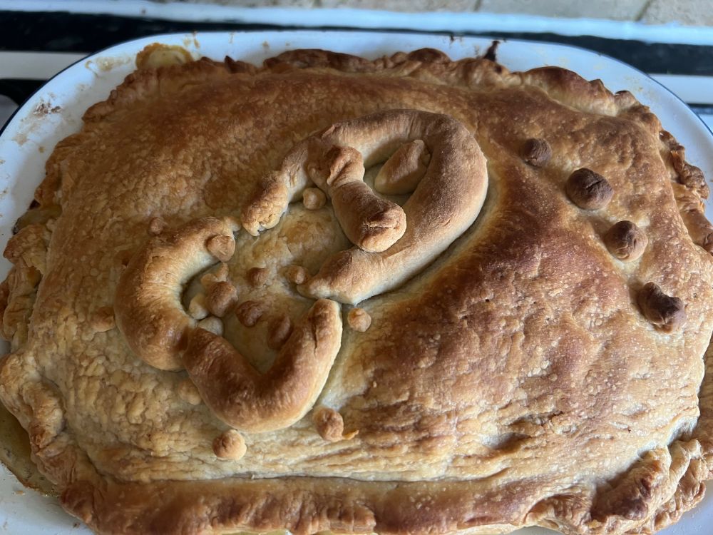 Leek and potato pie with accoutrements. 