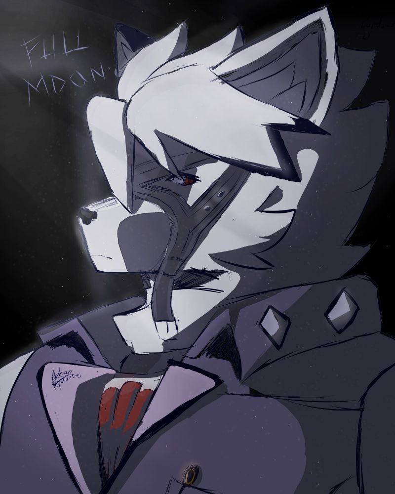 Von Lycaon standing in a dark room, being lit up by the moonlight bleeding through a window, the caption "Full Moon" is shown above him