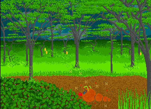 A red worm in a forest