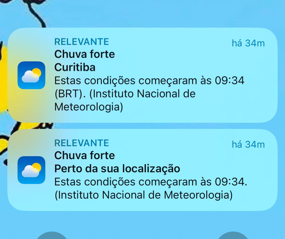 aviso do app de clima: chuva forte em curitiba