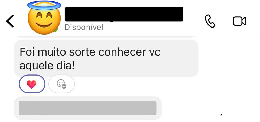 print de conversa em que dá pra ver só a mensagem recebida "foi muito sorte conhecer vc aquele dia!"