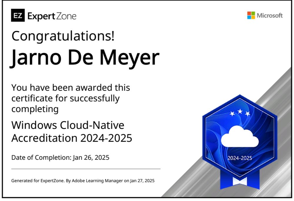 Image of my Windows Cloud-Native accreditation 