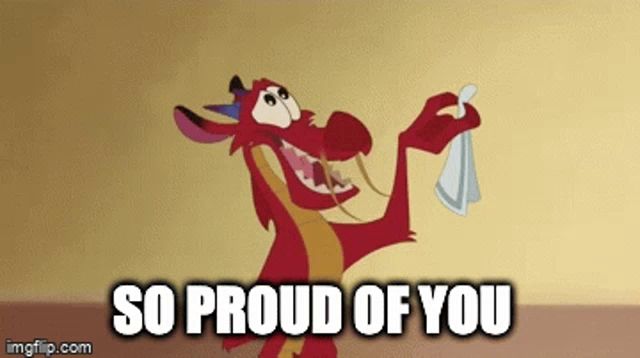 a cartoon of a dragon holding a towel with the words so proud of you above it