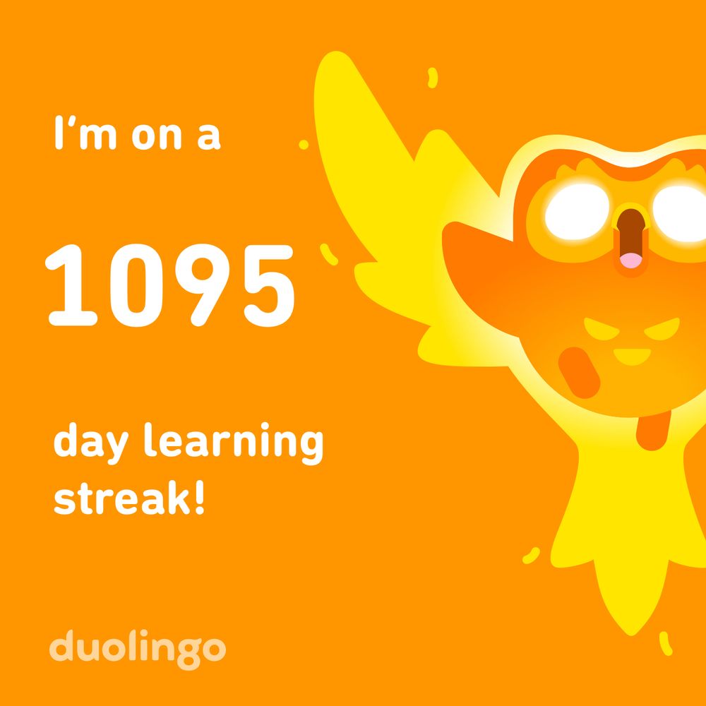 A screen shot showing Delphine has a 3 year streak on Duolingo.