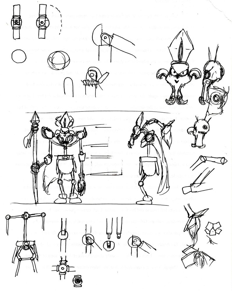 Concept art sketches of plans for Speardovich (Yaridovich) from Super Mario RPG.