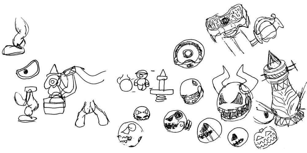 Concept art sketches of plans for Claymorton (Mack) from Super Mario RPG.