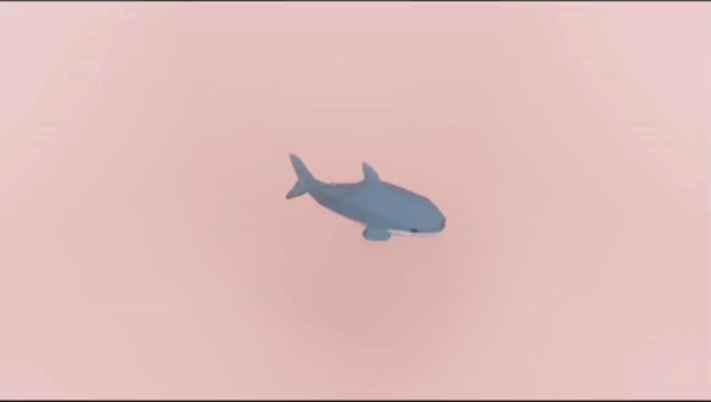 a low poly model of a shark with a pink background