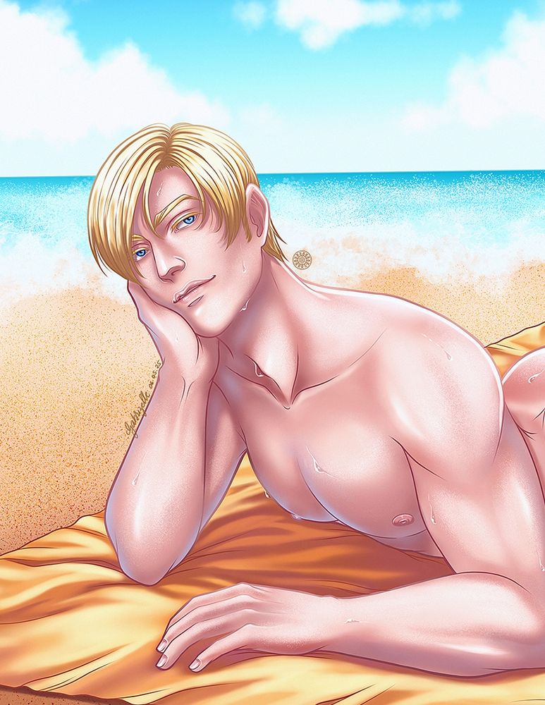 Leon Kennedy sunbathing naked by the beach 