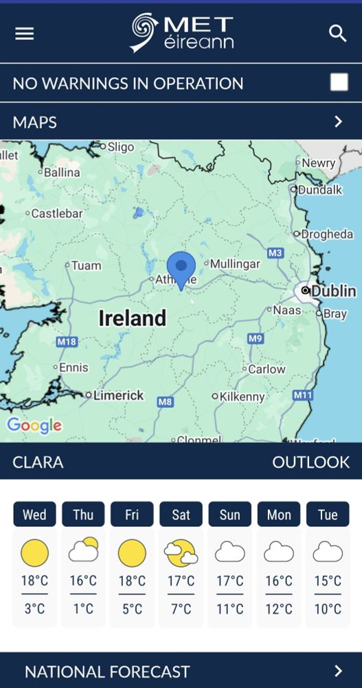 Picture of Irish weather forecast with not even a hint of rain for the next week