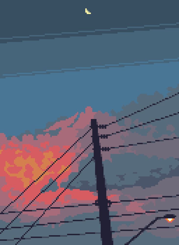 pixel art of quiet cloudy sunset