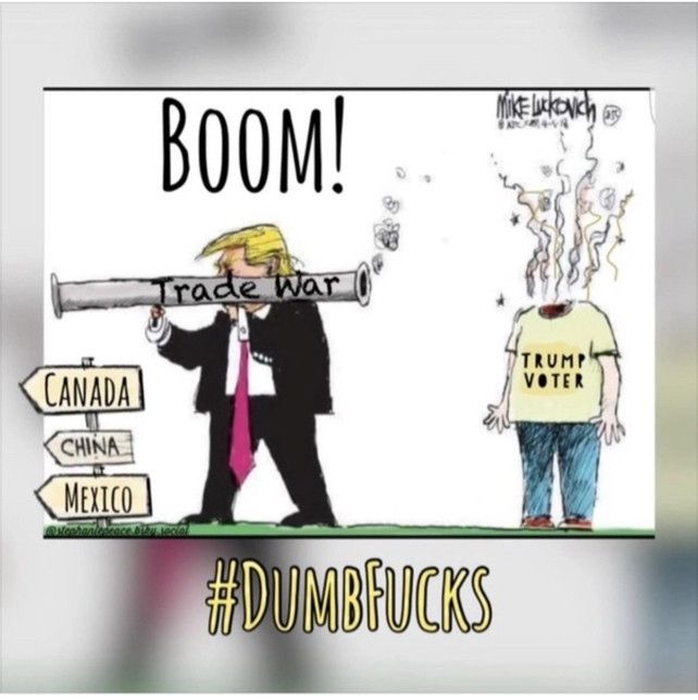 Picture of Trump, blowing the head off of a Trump voter, with a bazooka