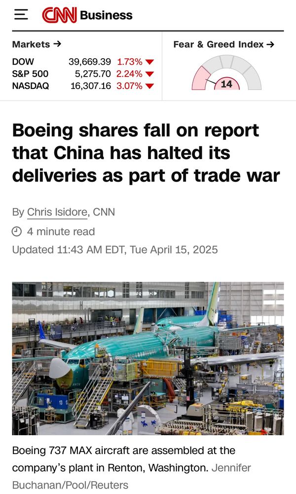 CNN article on Boeing stock dive - caused by Trump’s tariffs 