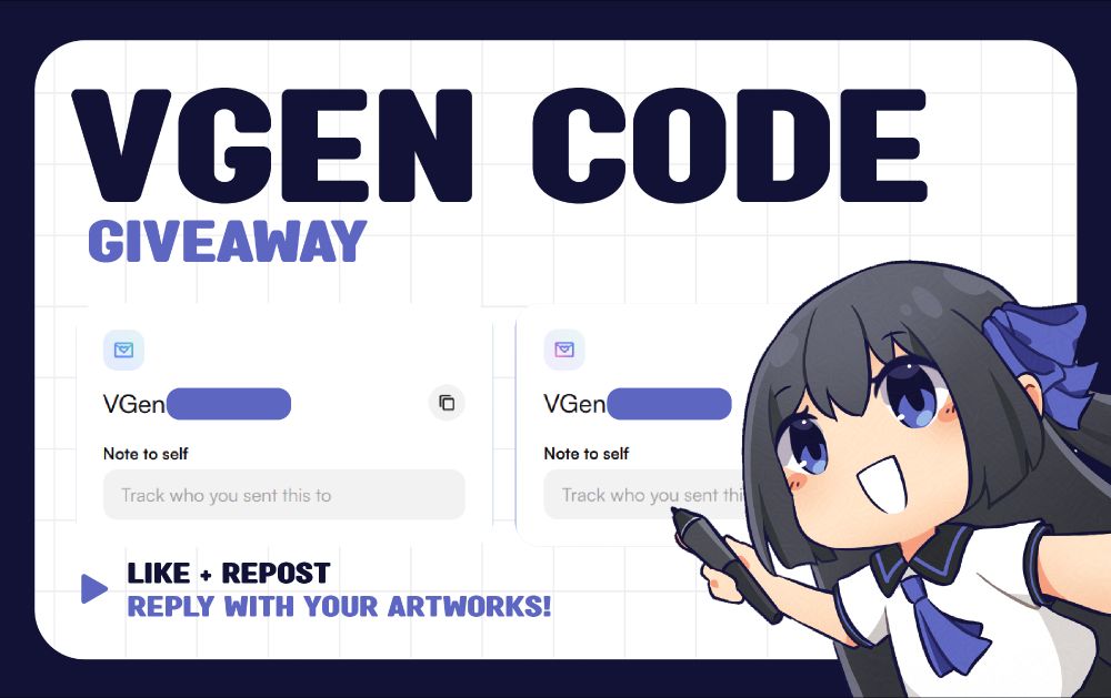 2 Vgen codes manual giveaway (will choose the winners myself!)
Like, repost, and reply with your portfolio in the replies, I will choose the winners  by November 23rd