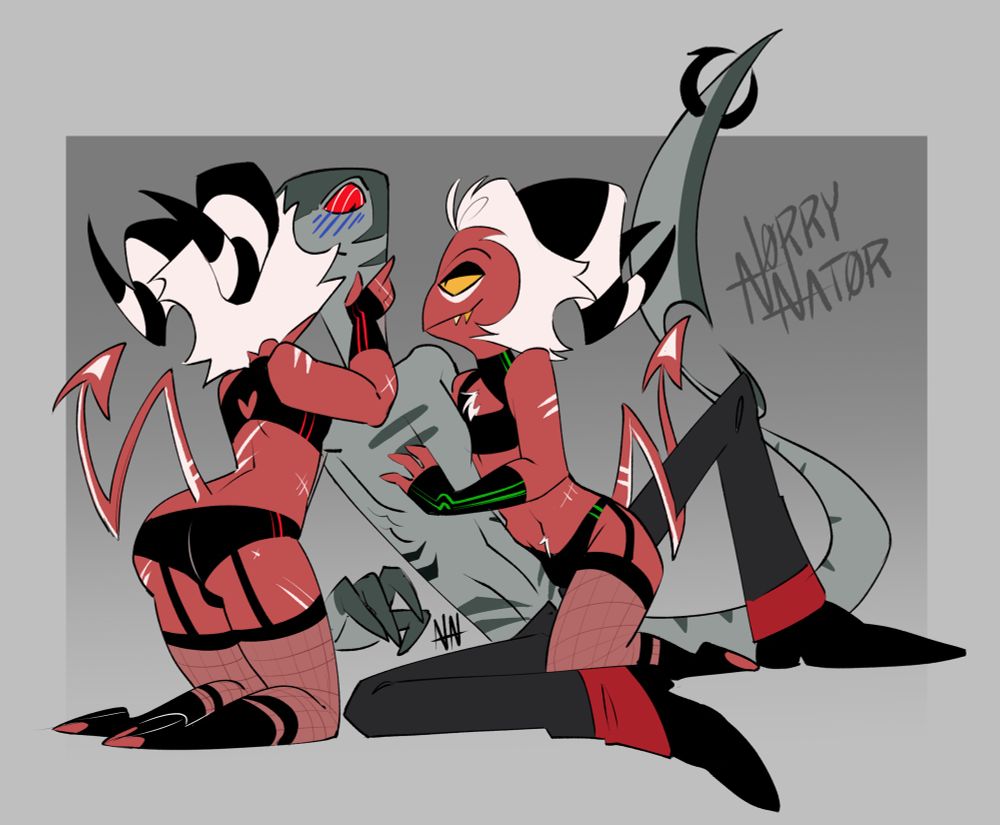 Alessio enjoys the company of two Crimson’s. One kisses him while the other crawls into his lap.

NorryArt