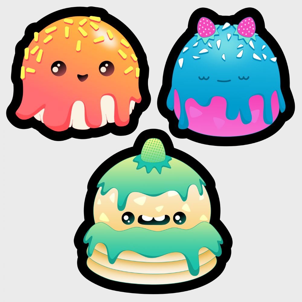 various chibi snack cakes and bonbons