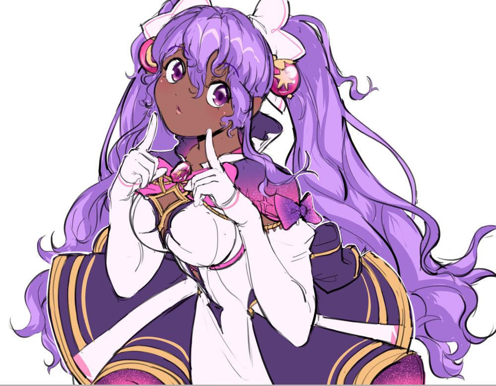A digital drawing of Metamorphy from Elsword with dark skin.