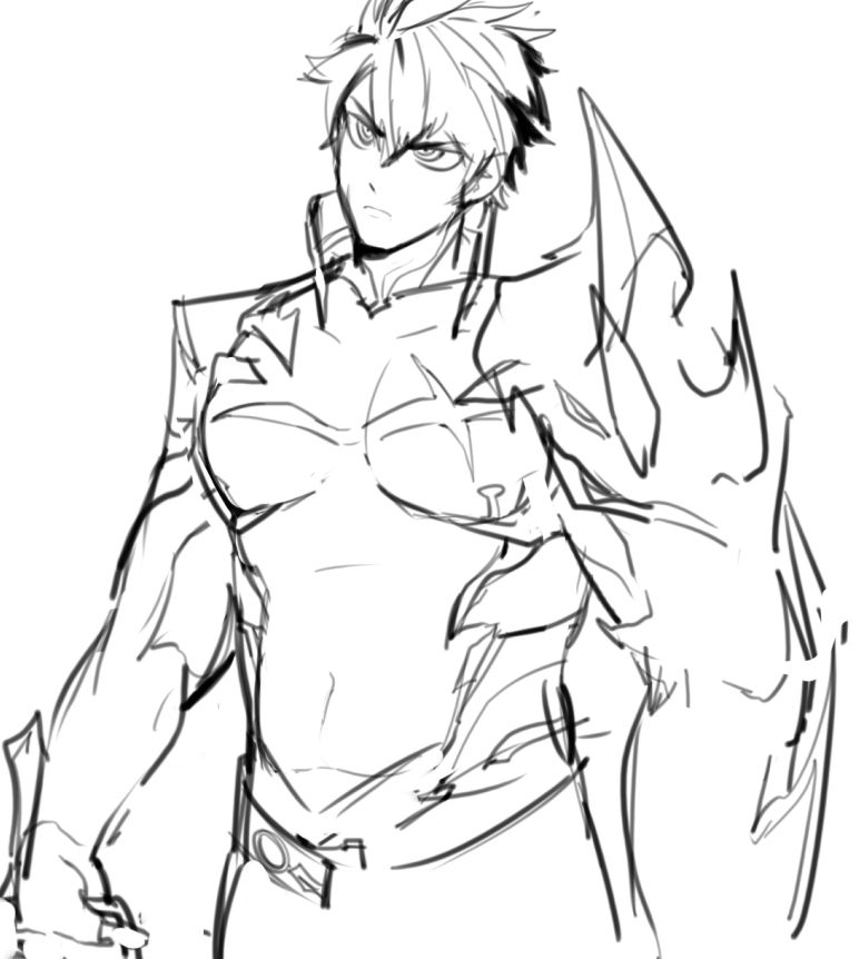A half-body digital drawing of Rage Hearts from Elsword.