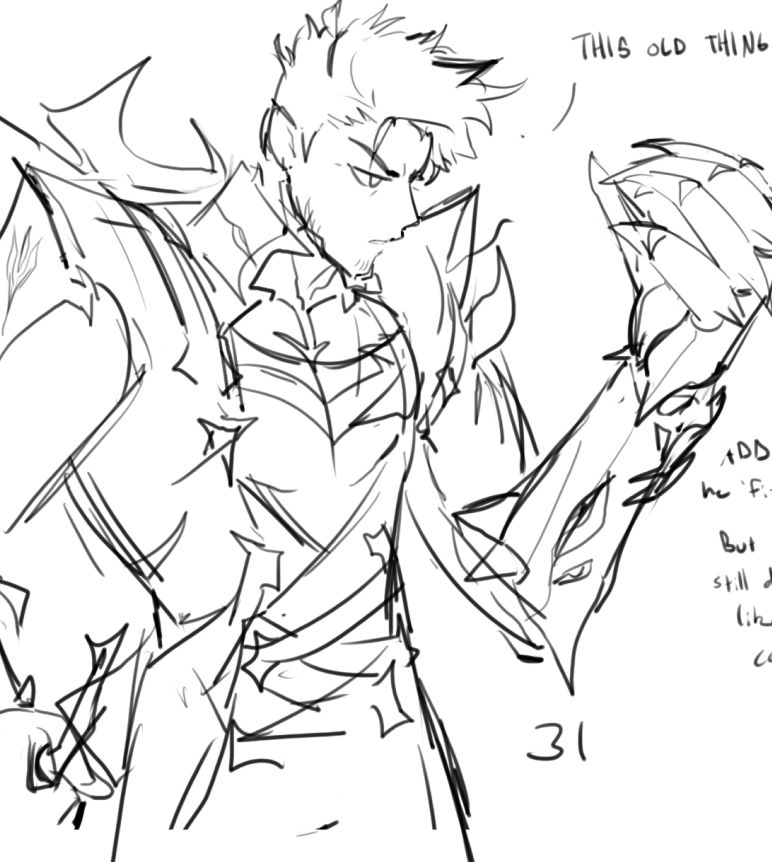 A half-body digital drawing of Rage Hearts from Elsword. He is aged up a couple of years.