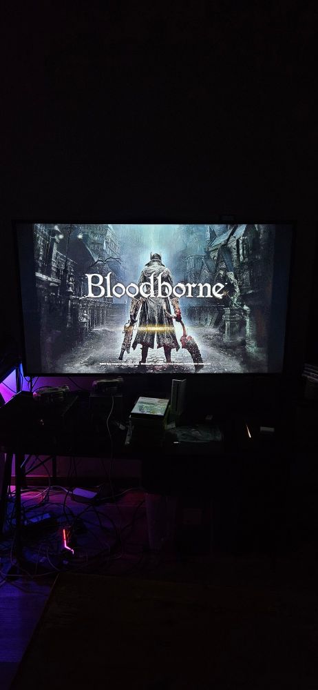 Bloodborne title screen on a TV