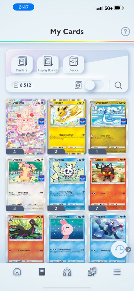 Recent card collection from Pokemon tcg pocket.