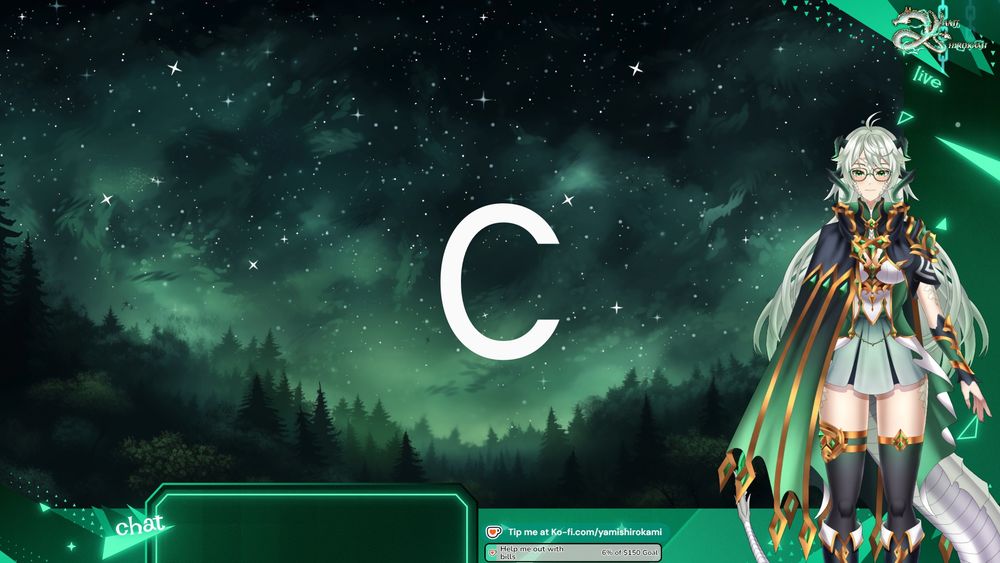 screenshot of a stream overlay for streaming with a big C in the center