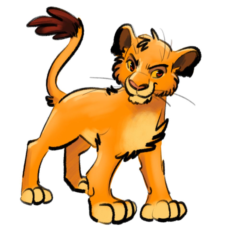 Digital art of Simba from the Lion King: A yellow stylized lion cub